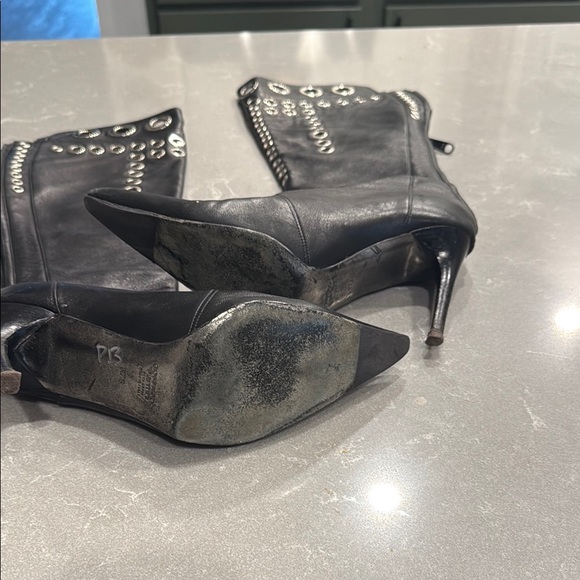 Leather Black Stiletto Heeled Boots - Picture 4 of 5